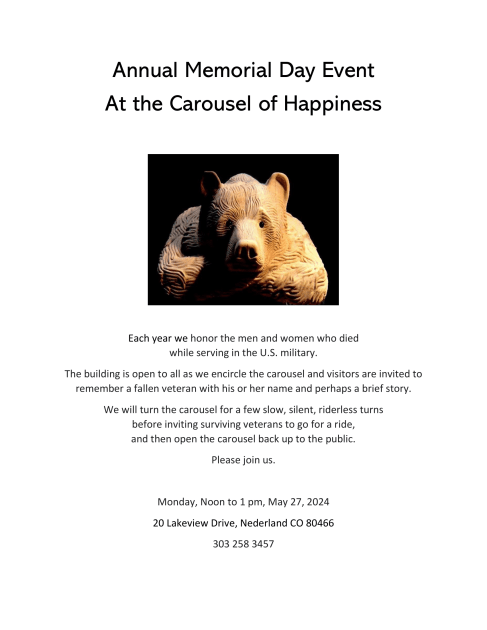 Annual Memorial Day Celebration – Carousel of Happiness, Nederland Colorado