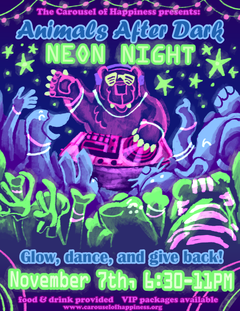Animals After Dark Neon Nights Flyer with Bear Djing for all his carousel friends